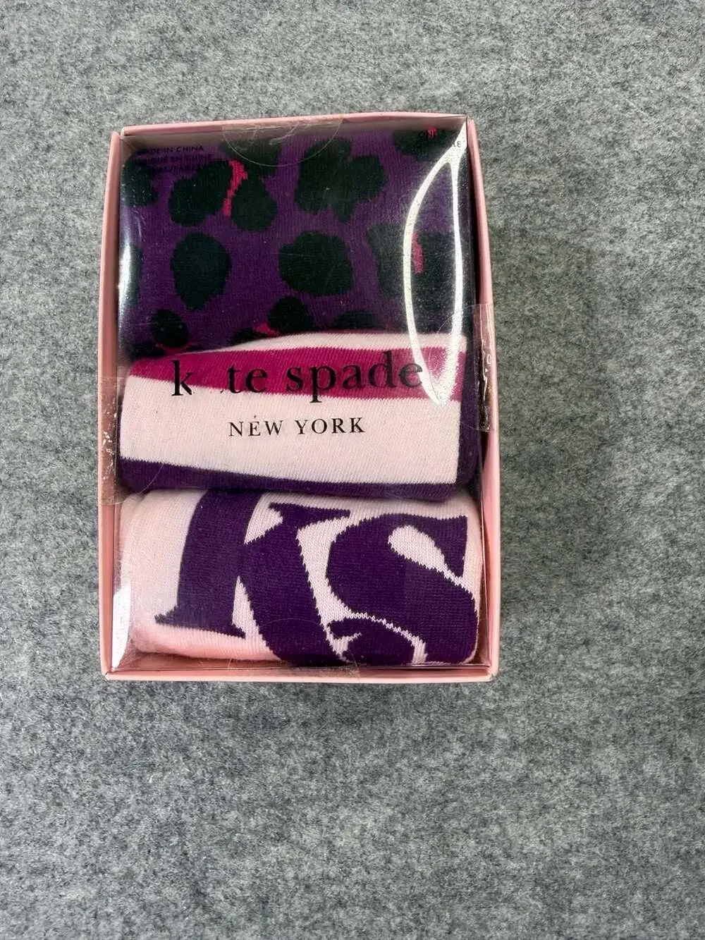 Kate Spade New York Crew Socks 3 Pair Burgundy Multi Leopard Stripe Gift Box